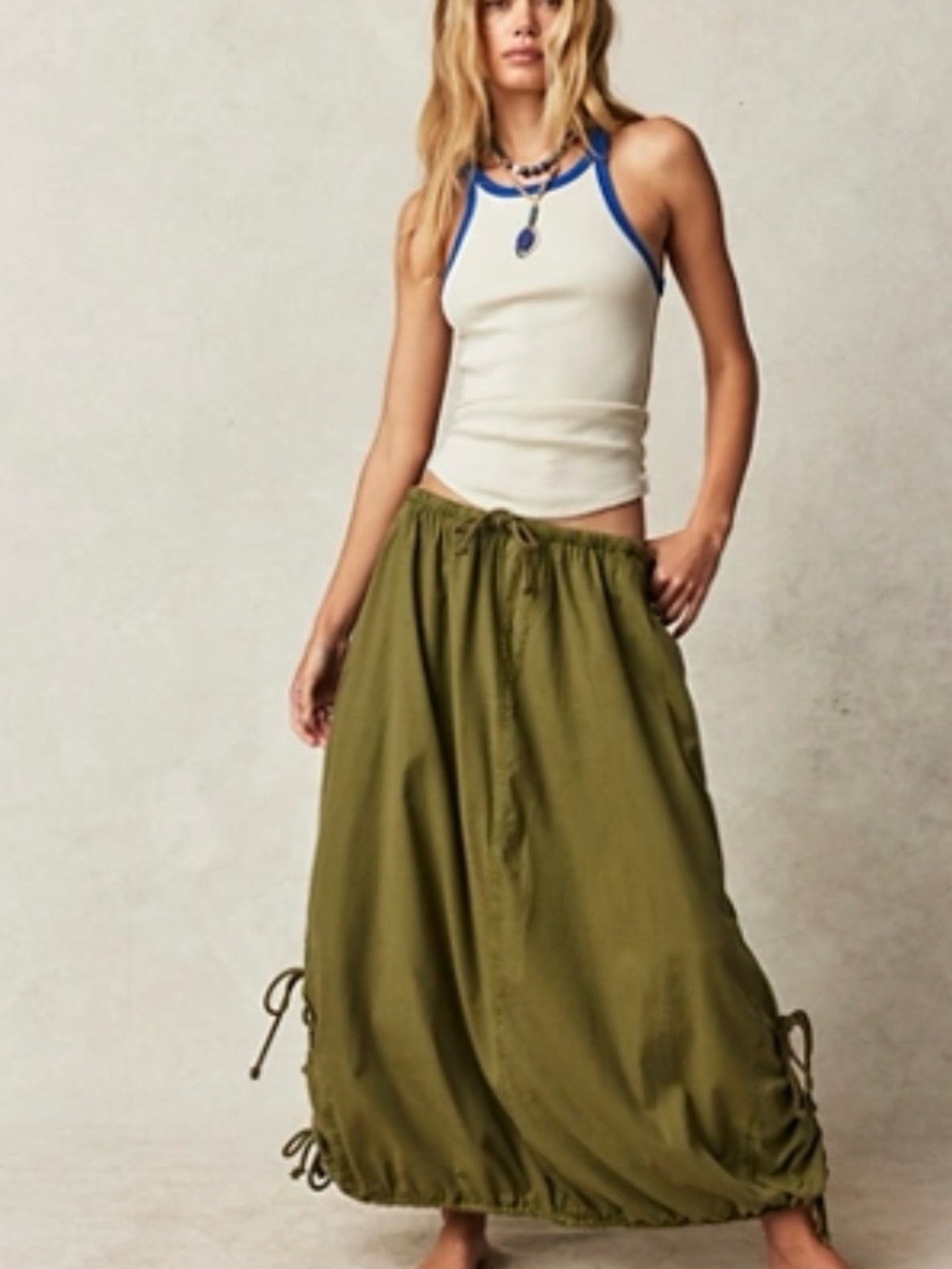 Free People Olive Drawstring Maxi Skirt
